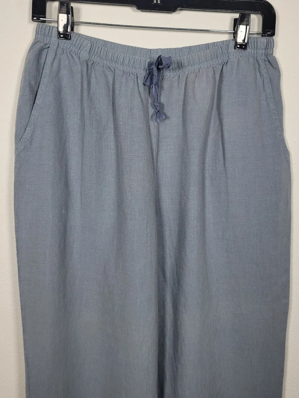 J. Jill 100% Linen 2-Piece Pant Set Blue Button Jacket & Drawstring Pants Small